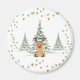 Reindeer jul Helgdag Ljus Winter Träd Magnet