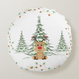 Reindeer jul Helgdag Ljus Winter Träd Rund Kudde