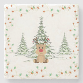 Reindeer jul Helgdag Ljus Winter Träd Stenunderlägg