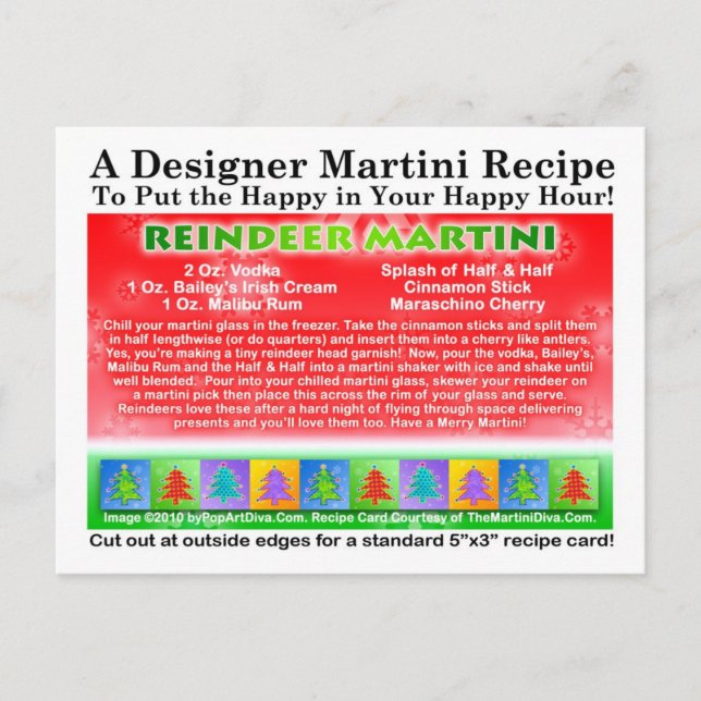 Reindeer jul Martini Recipe Postcard Vykort (Framsida)