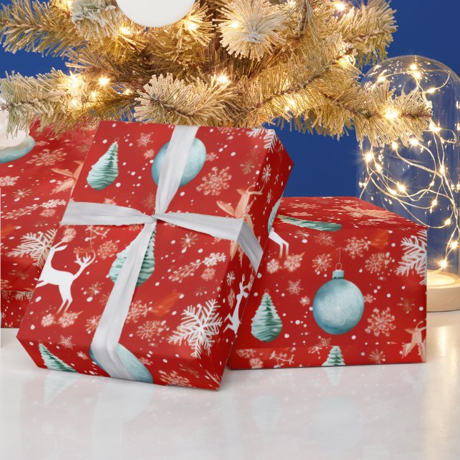 Reindeer jul Ornaments Snöflingor jul Presentpapper (Helgdagar)