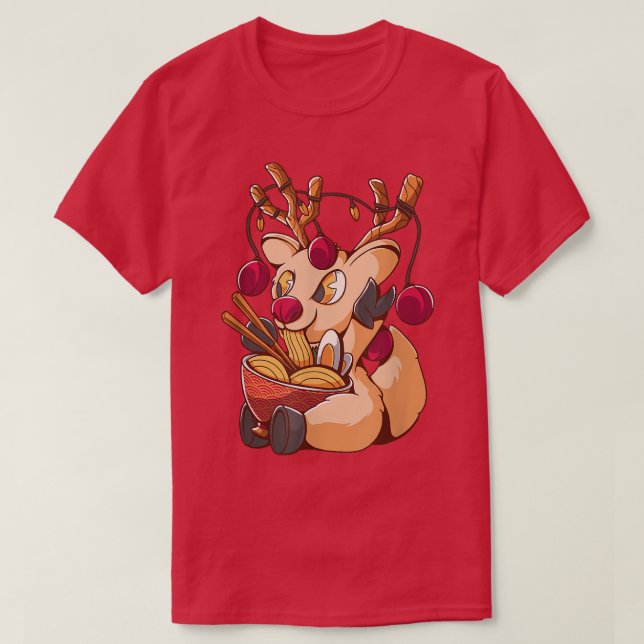 Reindeer jul Ramen Kawaii Anime Manar Women Ki T Shirt (Design framsida)