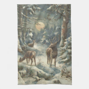 Reindeer Julgran Evergreen Forest Snö Kökshandduk