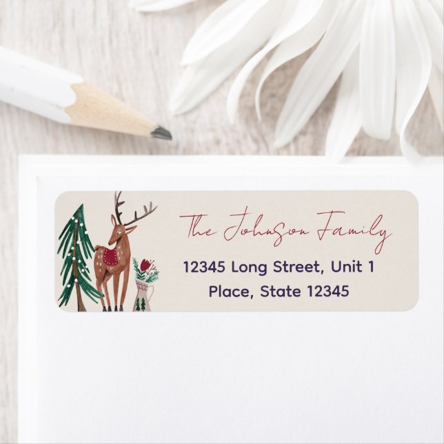 Reindeer Julgran Returadress Etikett (Insitu)