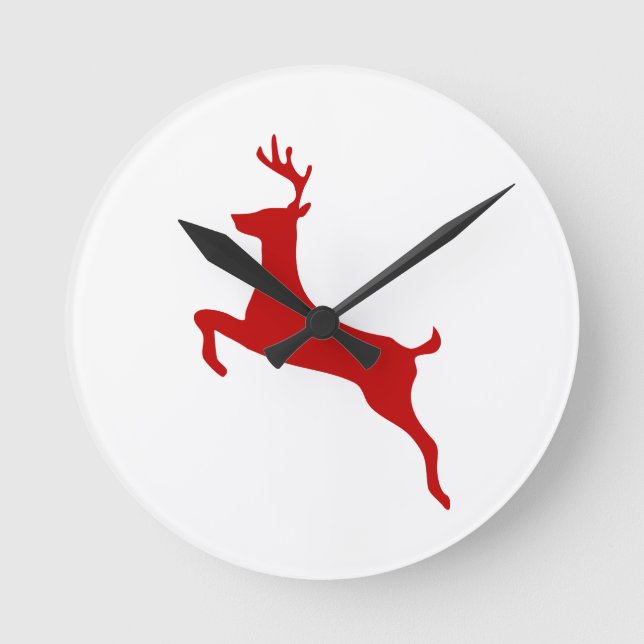 Reindeer Jump jul Red Silhouette Golf Bollar Rund Klocka (Framsida)