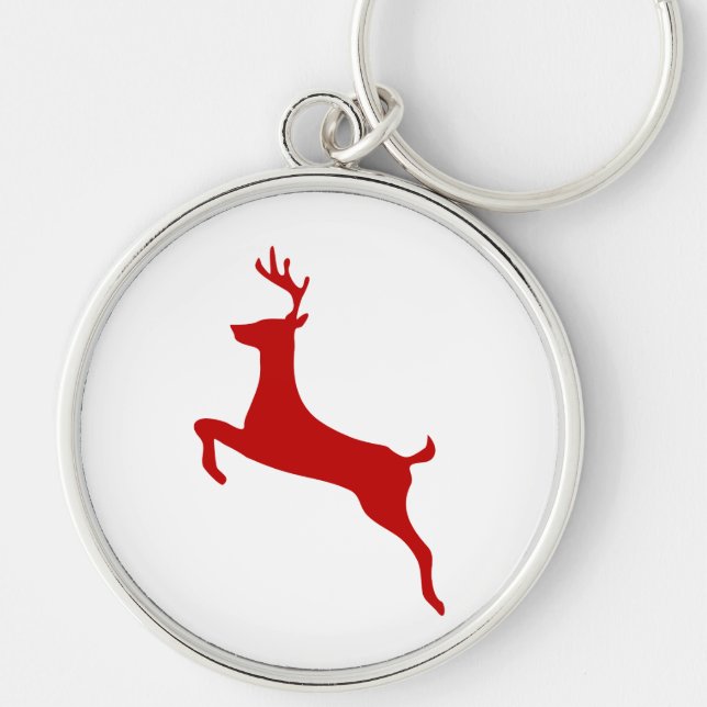 Reindeer Jump jul Red Silhouette Golf Bollar Rund Silverfärgad Nyckelring (Framsidan)