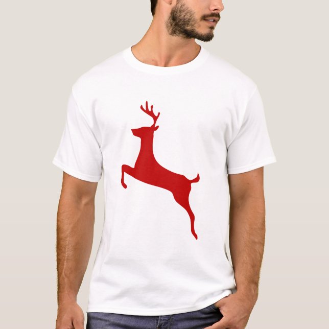 Reindeer Jump jul Red Silhouette T Shirt (Framsida)