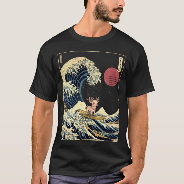 Reindeer Kanagawa Japansk Surfing Wave T Shirt (Framsida)