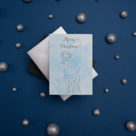 Reindeer Light Blue Lining Vinterjul Helg Vykort
