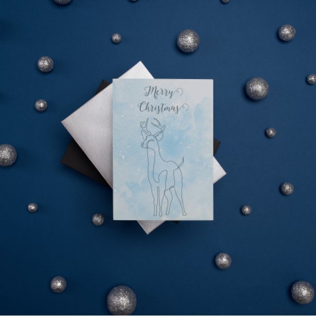 Reindeer Light Blue Lining Vinterjul Helg Vykort (Skapare uppladdad)