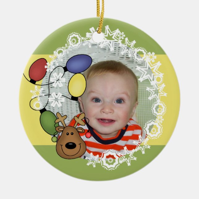 Reindeer Ljus Anpassade Photo Ornament (Framsidan)
