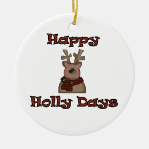 Reindeer Lycklig Holly Days Ornament