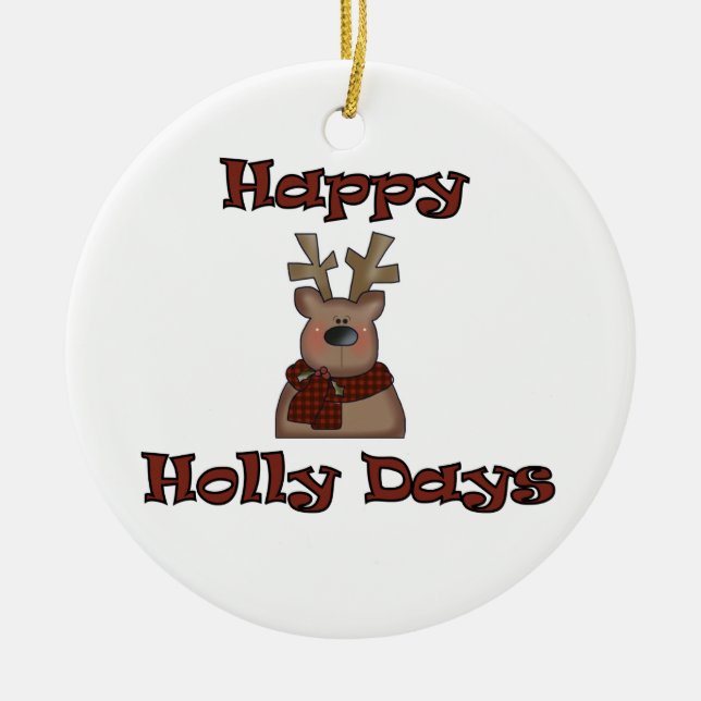 Reindeer Lycklig Holly Days Ornament (Framsidan)