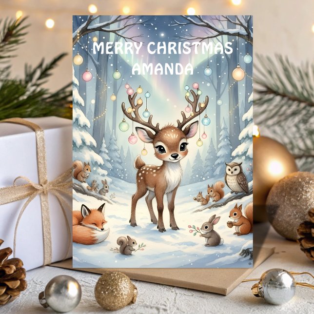 Reindeer Magical Forest Kids Christmas Card Helgkort (Skapare uppladdad)