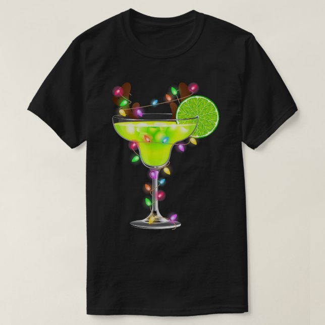 Reindeer Margarita Glass Julafton Ljus Drinker Mer T Shirt (Design framsida)