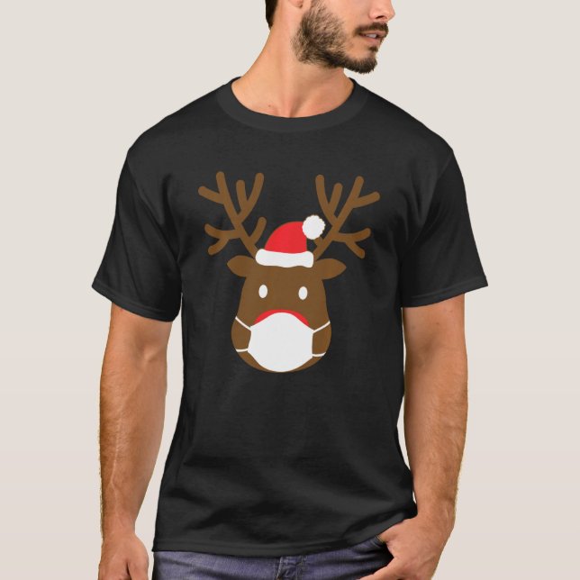 Reindeer med Ansikte Mask jul 2020-familjen Paja T Shirt (Framsida)