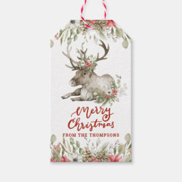 Reindeer med blommor | God jul Gift-Märkre Presentetikett