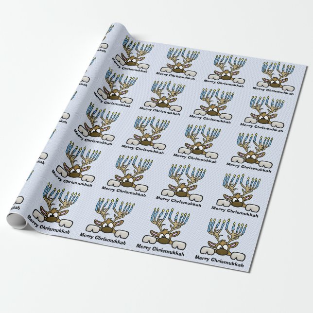Reindeer med Menorah Antlers Chrismukah Papper Presentpapper (Utrullad)