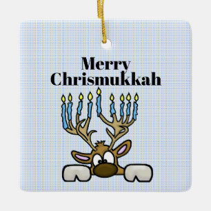 Reindeer med Menorah Antlers Chrismukkah Ornament