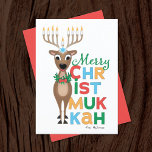 Reindeer Menorah Hanukkah-julkort Kort<br><div class="desc">En renare med en menorah för borrar som vill ha en Merry Christmukkah för att fira både Hanukkah och jul.</div>