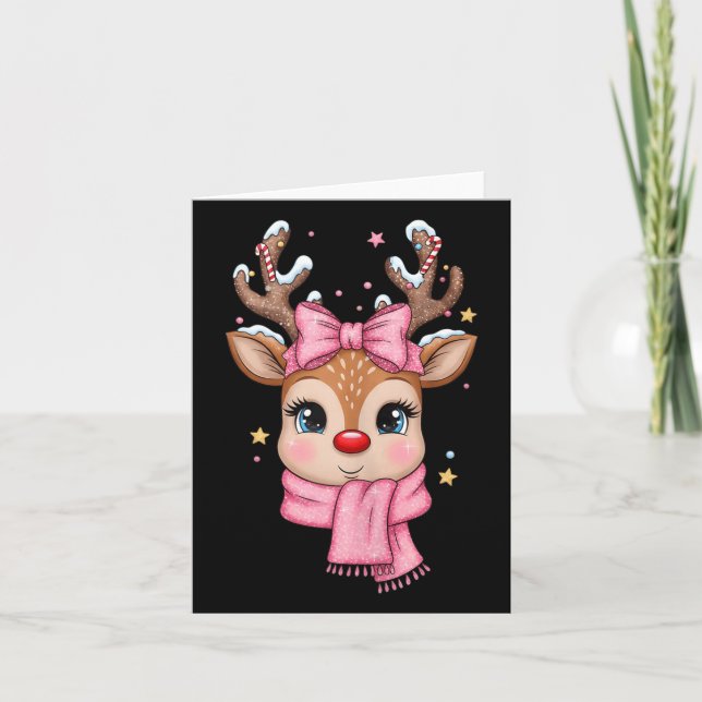 Reindeer Merry Christmas Cute Girl Women Kids Tank Kort (Framsida)
