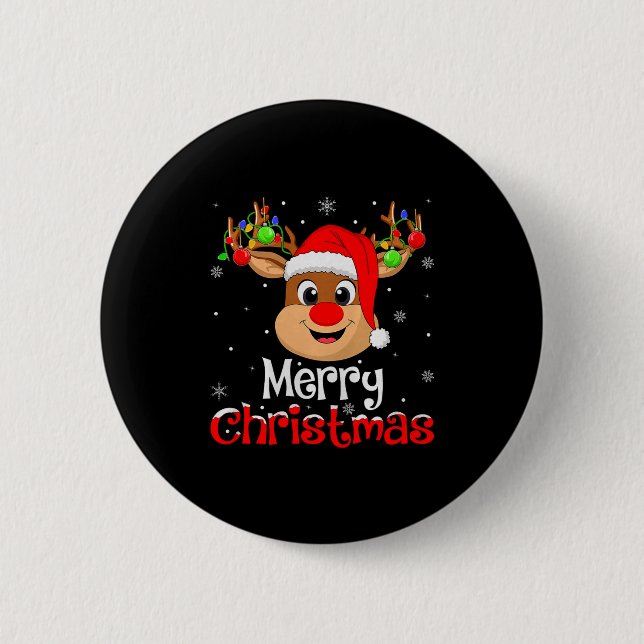 Reindeer Merry Christmas Family Men Women Kids Xma Knapp (Framsida)