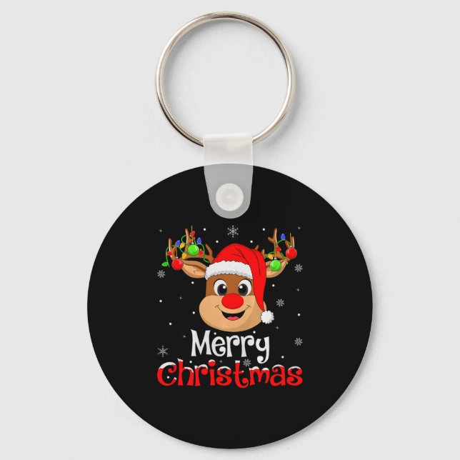 Reindeer Merry Christmas Family Men Women Kids Xma Nyckelring (Framsida)