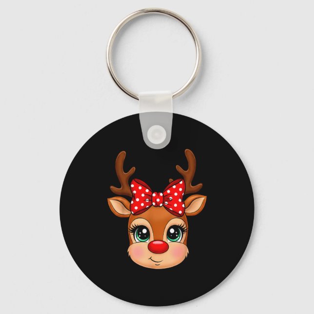 Reindeer Merry Christmas Girl Boy Kids  Nyckelring (Framsida)