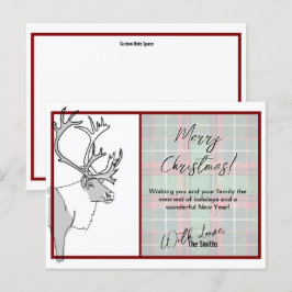 Reindeer Merry Christmas plaid Customizable Vykort