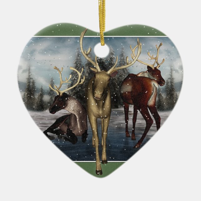 Reindeer Merry Yule Personlig Heart Ornament (Framsidan)