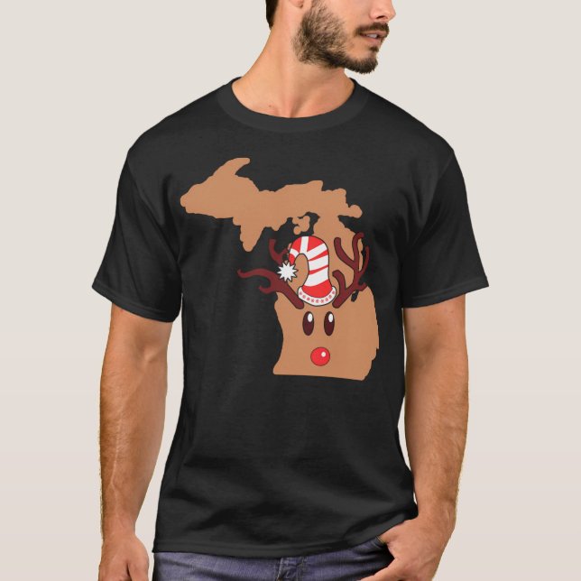 Reindeer Michigan Santa Reindeer Antlers T Shirt (Framsida)