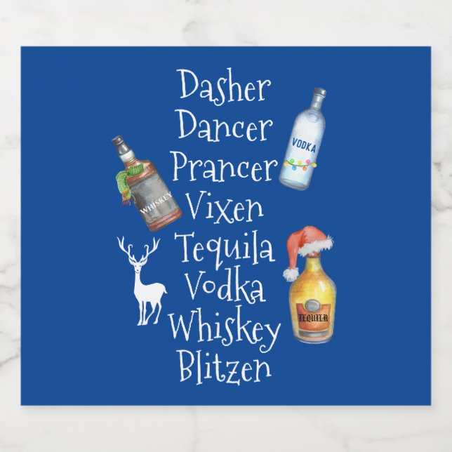 Reindeer namn Alcohol Tequila Vodka jul Spritflaskor Etikett (Enkel etikett)