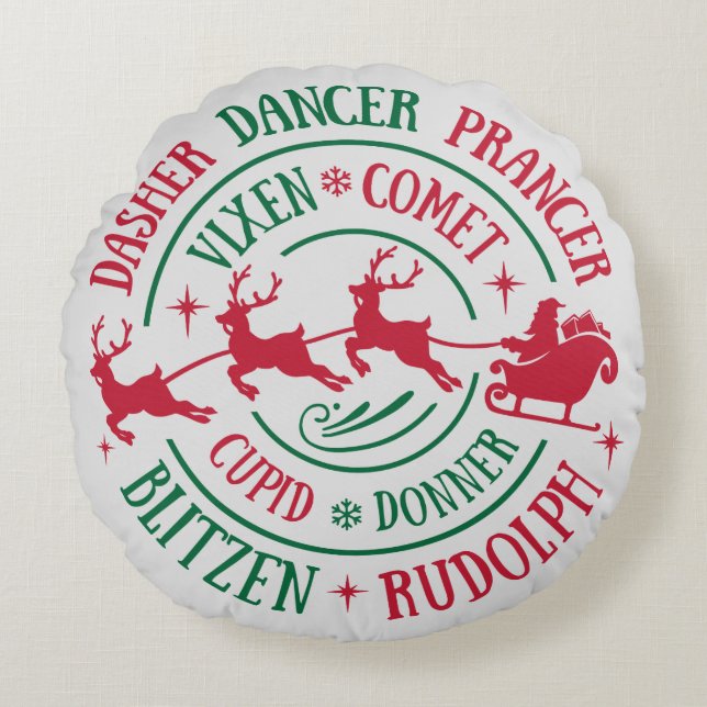 Reindeer Namn Round Ord Art Rund Kudde (Framsidan)