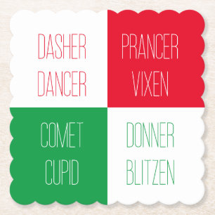 REINDEER NAMN Scalloped Square Papper Underlägg