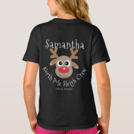 Reindeer North Pole Sleigh Crew Black T Shirt