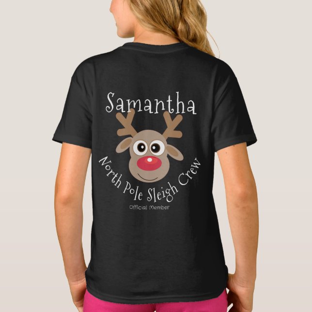 Reindeer North Pole Sleigh Crew Black T Shirt (Baksida)