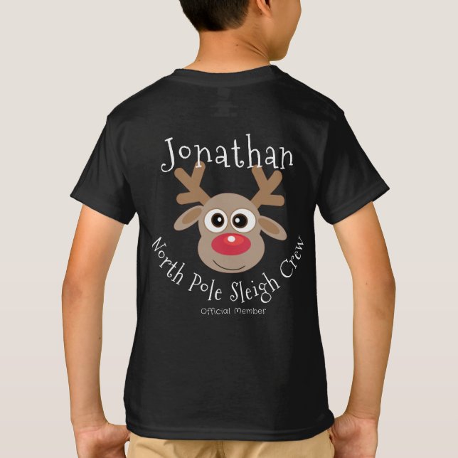 Reindeer North Pole Sleigh Crew Black T Shirt (Baksida)