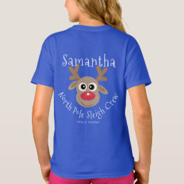 Reindeer North Pole Sleigh Crew Blue T Shirt
