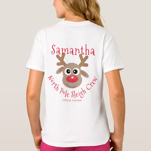 Reindeer North Pole Sleigh Crew jul T Shirt (Baksida)