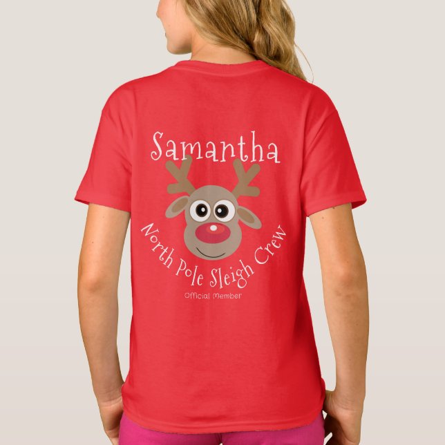 Reindeer North Pole Sleigh Crew - Julrött T Shirt (Baksida)