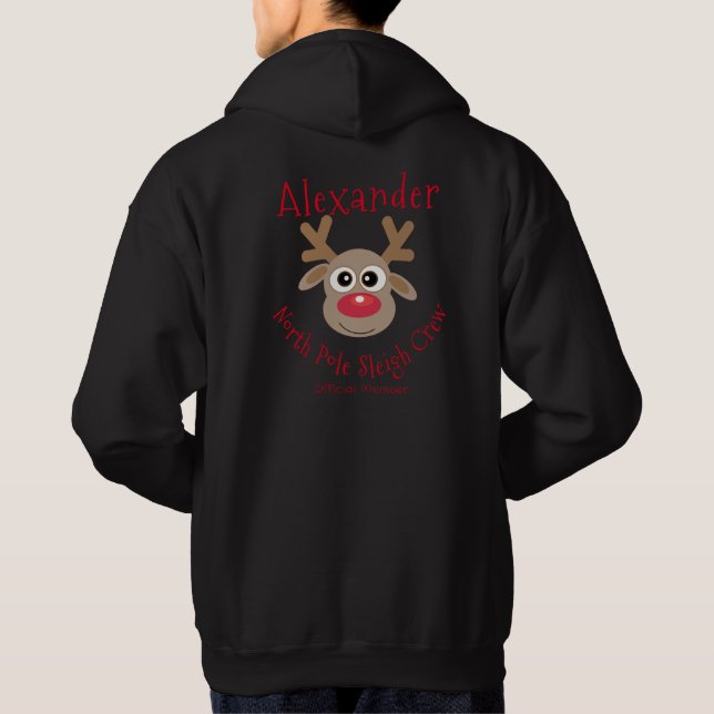 Reindeer North Pole Sleigh Crew Roligt jul Hoodie (Baksida)