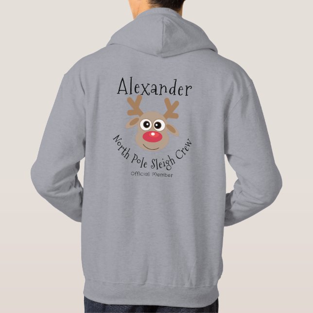 Reindeer North Pole Sleigh Crew Roligt jul Hoodie (Baksida)