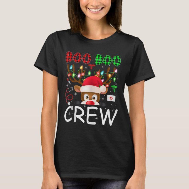 Reindeer Nurse Christmas Scrub Tops Boo Crew Nurse T Shirt (Framsida)