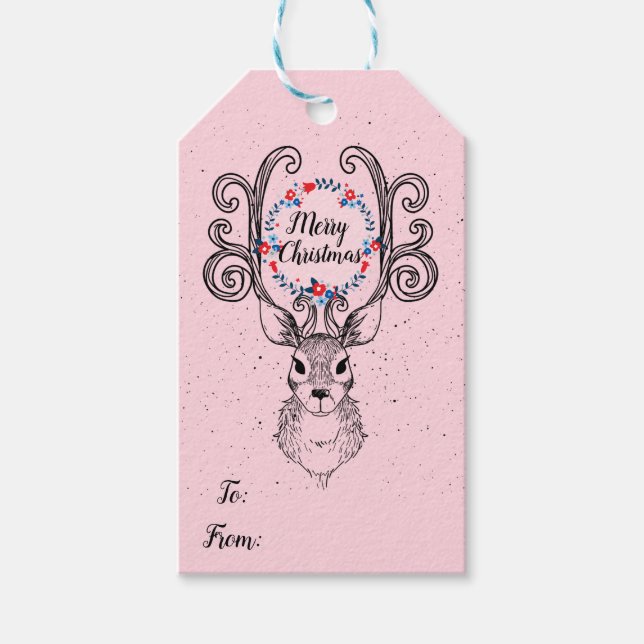 Reindeer och Antlers God jul Helgdag Presentetikett (Framsidan)