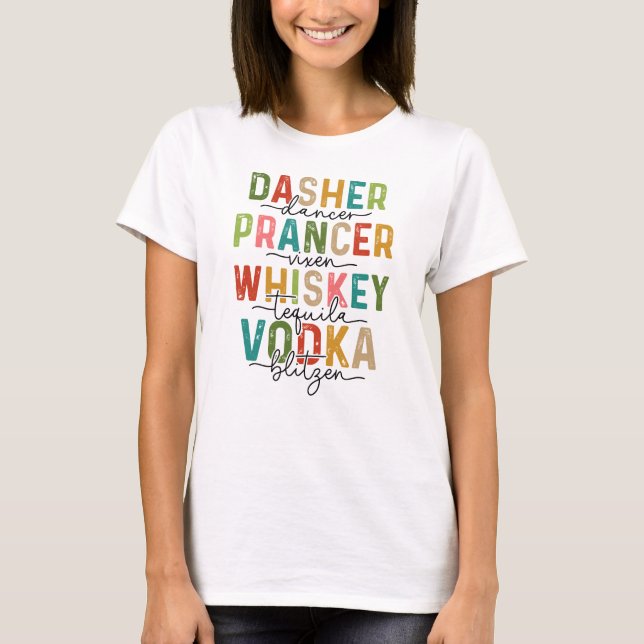 Reindeer och Drinks Jul Funny T Shirt (Framsida)