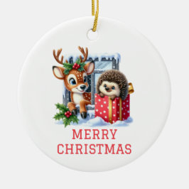 Reindeer och Hedgehog jul Julgransprydnad Keramik