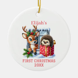 Reindeer och Hedgehog jul Julgransprydnad Keramik