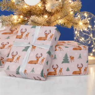 Reindeer och Julgranar Illustration Mönster Presentpapper