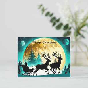 Reindeer och Sleigh fullt måne Helg Vykort