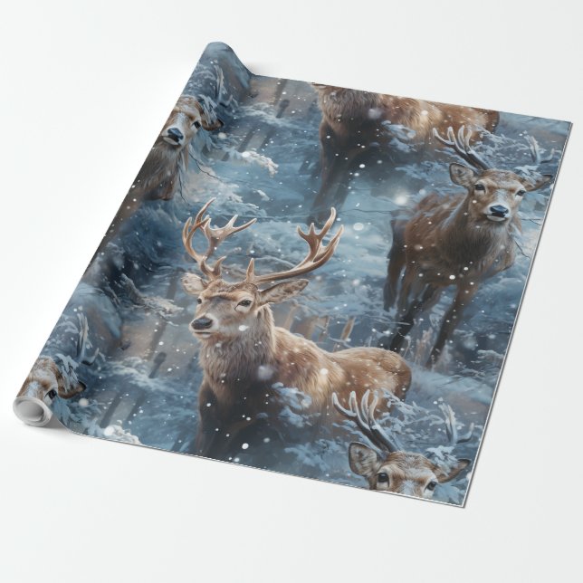 Reindeer och snöflingor presentpapper (Utrullad)